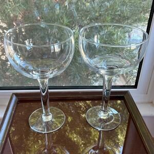 Set of 2 Oversized Vintage Stemmed Cocktail Glasses 32 oz Large Clear